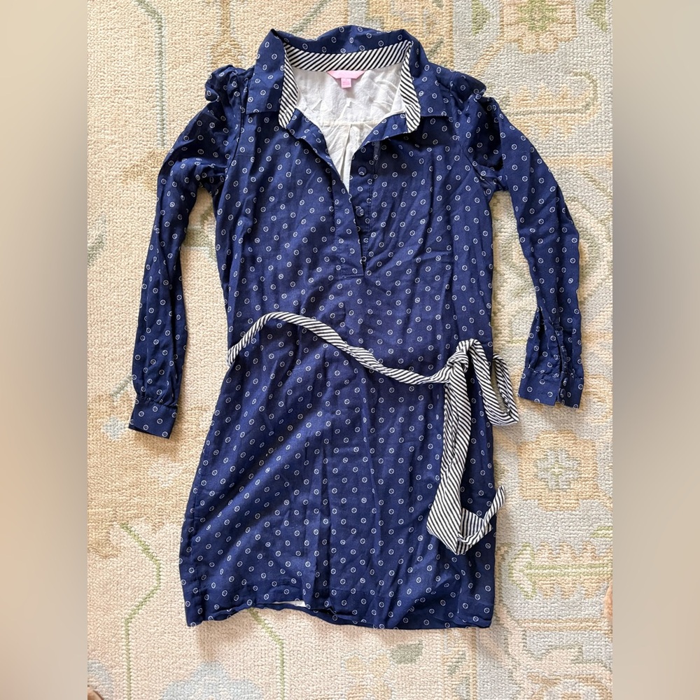 Lilly Pulitzer Navy Blue Patterned Shirt Dress